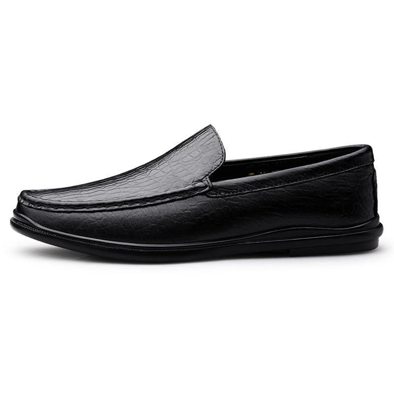Men's Loafers Shoes Round Toe Genuine Leather Crocodile Print Loafer Shoes Lightweight Flat Heel Slip Resistant Casual Outdoor Slip-ons3