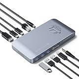 💻【Compatible con Expansión de 8 TB】Carcasa SSD dual: el hub Thunderbolt 3 cuenta con dos ranuras M.2 (traseras), utilizadas para SSD NVMe y SSD SATA respectivamente. Ranura SSD NVMe: para SSD de protocolo NVMe M-Key/B&M-Key 2280, 10Gbps Max, soporta hasta 4TB. Ranura SSD SATA: para protocolo SSD B&M-Key 2280 SATA (NGFF), 6Gbps Max, soporta hasta 4 TB.