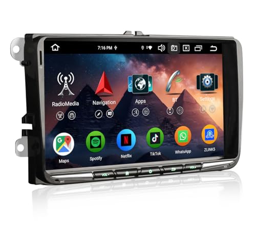 Erisin 9 Pulgadas 8-Core 4GB+64GB Android 14 Radio Coche GPS Navegador para Volkswagen Passat B6 Polo 6R Touran Golf 5/6 Tiguan T5 Seat Skoda Bluetooth 5.1 CarPlay Android Auto DSP WiFi Dab+ FM Ops