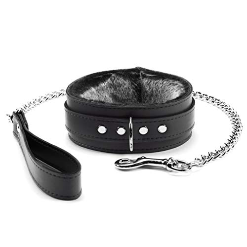 Barcelona 7-Piece Set Wrist Ankle Cuffs Collar Chain Leash Chic Top Grain Leather (Jet Black, Small)