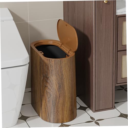 Bote de basura con tapa plástico impermeable de diseño mármol elegante para baño estrecho 2
