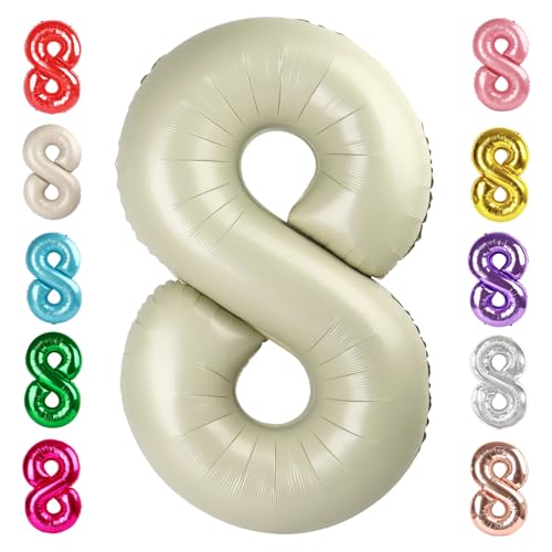 Image of 8 Balloon Numbers Birthday Decorations, 40In Cream Balloons for Men Women | Eye-catching Appearance, Perfect Decorative Centerpieces, Convenient Self-sealing Structure, Widely for Various Occasions