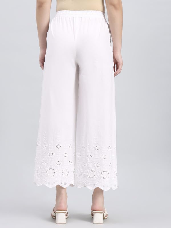 Image of GO COLORS Soft Cotton Embroidered Wide Pant Full Length for Women | Mid Rise, Breathable