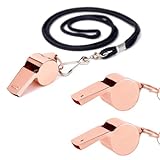 BTtime ホイッスル 3個セット ステンレス製 笛 金属ホイッスル ネックストラップ付き 救援 防災 アウトドア 学校 ジム 審判 ライフガード用 (ローズゴールド アップグレード版)