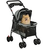 PawHut Poussette pour Chien avec 4 Roues EVA, Chariot Pliable avec...
