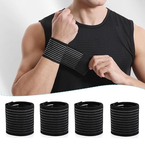 Xiciki 4Pcs Protège-Poignet Respirante, Bandage Élastique Ajustable, Sangles de Poignet Élastiques en Polyester Respirant pour Le Tennis, la Gym, Fitness Wrist Wraps pour Homme et Femme