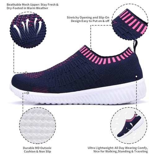 Image of konhill Womens Walking Shoes Slip On Sneakers Breathable Mesh Lightweight Casual Footwear for Daily Commute
