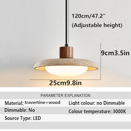 Suspension travertin style wabi-sabi et bois pour îlot de cuisine - 7