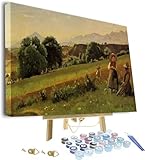 Kit de pintura por números para adultos – Jean-Baptiste Camille Corot Paisaje en Mornex Haute Savoie enmarcado y pintura de caballete por números para adultos principiantes, pintura por números
