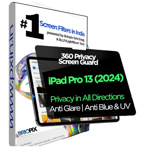 Image of Pxin BRIOPIX 360 Privacy Screen Guard Compatible with iPad Pro 13 (2024) | Anti Glare, Anti Blue Light, Anti UV | Anti Scratch | No Eye Strain | Landscape, Portrait Use | Privacy Filter