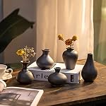 Kleine Schwarze Keramik Vasen 5er-Set, Mini Handmade Keramikvasen für Blumen Pampasgras Moderne Blumenvase Deko für Wohnzimmer Küche Büro Küche und Tisch – Bild 3