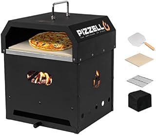PIZZELLO 4 in 1 Outdoor Pizza Oven Wood Fired 2-Layer Detachable Outside Ovens With Pizza Stone, Pizza Peel, Cover, Cooking Grill Grate
