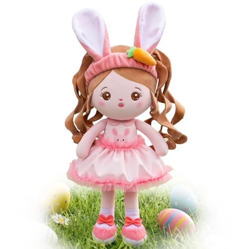 OUOZZZ Soft Baby Doll for Girls - My First Baby Doll Bunny Gifts Plush Rabbit Dolls Pink Dress Toy for Toddlers Kids Infants 15'