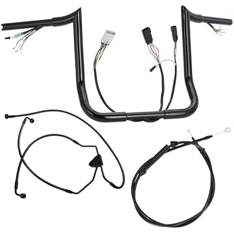 Prewired 16" Rise Pre-wired Ape Hangers Street Glide Handlebars with Clutch Cable Brake Line 1.25" Fat Meathook Miter Cut for Harley 2008-2013 Street Glide/Electra Glide/Ultra Limited NO ABS, Black Cover