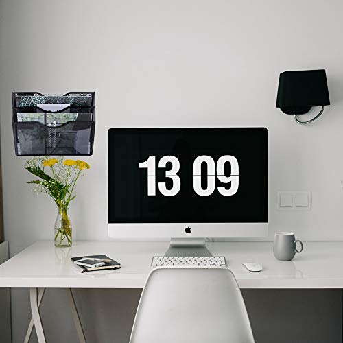 EASEPRES 3 Pocket Mesh Hanging Wall File Organizer, Wall Mounted Mail Paper Document Folder Holder, Clipboard Storage Organization Magazine Rack with Nametag Label for Office Home School, Black