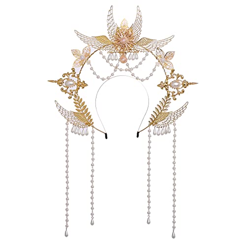 women Rose bead chain halo headband (style 3), gold
