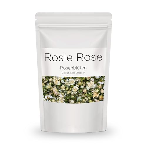 Rosie Rose essbare weiße Rosenblüten Vintage White, 50g Getrocknete Blumen für Hochzeitstorten, Backen & Kochen, natürliche Rosenblüten als essbare Deko für Kuchen und Speisen