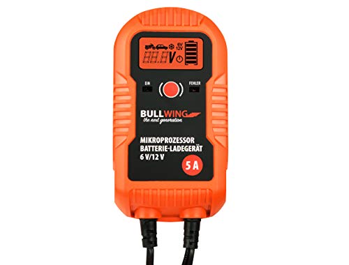 Bullwing Chargeur de Batterie 6V / 12V / 5A Chargeur Intelligent entièrement Automatique à 9 étapes Voiture Voiture Voiture Moto Orange Cover