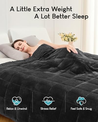 Image of Cottonblue Weighted Blanket 15lbs 80x87 Inches for Queen King Size Bed, Ultra Soft Sherpa Fleece Weighted Throw Blankets for Relax and Sleep, Cozy Breathable Winter Heavy Bed Blanket, Black