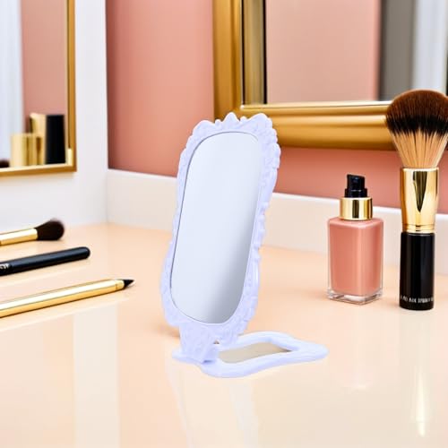 Miroir de maquillage rétro blanc à motif floral rose de bureau compact - 6