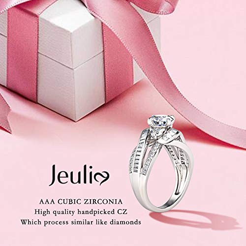 Jeulia Engagement Rings for Women Sterling Silver Three Stone Round Cut Intertwined Ring Cubic Zirconia Diamond Crossover Statement Ring Set Wedding Anniversary Promise Bridal Set with Gift Box4