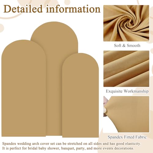 Image of FOTSHARER Wedding Arch Cover Set of 3 Brown Arch Cover 4FT 5FT 6FT Arch Stand Covers Balloon Arch Covers Stretchy Backdrop Round Top Chiara Arch Stand Cover Khaki Arch Backdrop for Wedding Party Decor