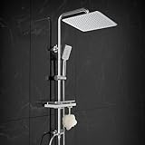 Görbach Colonna Doccia idromassaggio Acciaio Inox Senza Miscelatore Fori Muro Regolabili Cromo Asta Doccia Set Doccia a Pioggia Con Doccetta,Porta Ogetti Mensola e Soffione Doccia 30 * 30 cm