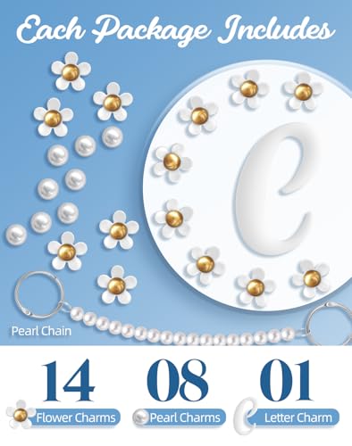 Flower Letter Charms for Bogg Bags Accessories Women Girls with Detachable Chain - Stylish Durable Decorative for Croc Simply Southern Totes Rubber Beach Bags C2