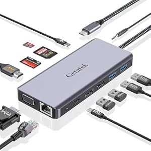 Getatek 12-in-1 Docking Station with 4K HDMI, USB A 3.0 Port and USB C 5Gbps Data Port, VGA, 100W PD Charging, Ethernet, SD/TF/MS Card Reader and 3.5MM Audior for MacBook, Acer, Laptops, Surface and More