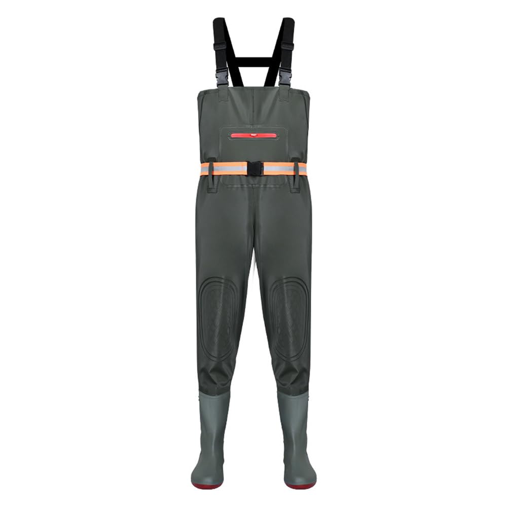 ENEN Waders Trampolieri da Pesca con Stivali da Pesca, Impermeabile Traspirante in PVC Petto Trampolieri Salopette Regolabili per Uomo Donna Pescatore (Verde militare,44)