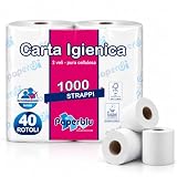 Carta Igienica 40 Rotoli, Pura Cellulosa 2 Veli, Bianca Goffrata