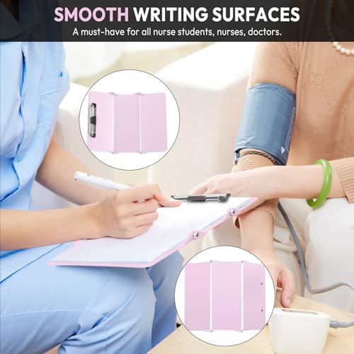 Image of Nursing Clipboard Foldable Without Edition Cheat Charts, 3 Layers Aluminum, Nurse Board w /Low Profile Clip&Pen Clip Pocket, Baby Pink