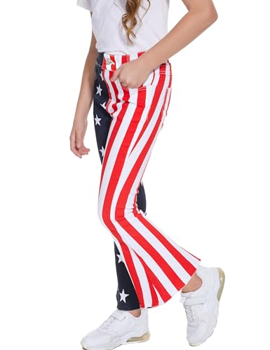 Girls Bell Bottom Jeans 3-14 Years Kids American Flag Flare Pants Denim Elastic High Waisted Slimming4