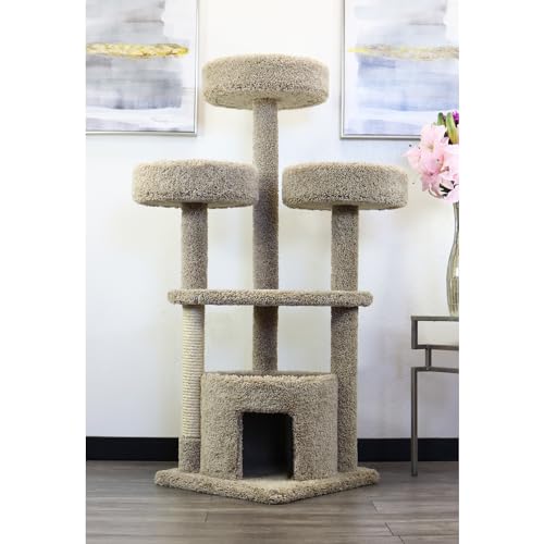 Maykoosh Artisanal Artistry Cat Penthouse, Ideal for Large Cats and Multiple Cats, Large Cat Tree with Sturdy Base, Staggered Perches and Scratch Post Beige/29 L x 34