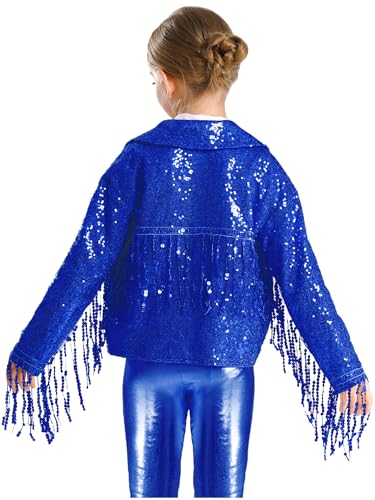 Kids Girls Sequin Fringe Jacket Sparkle Tassel Coat for Disco Party Hip Hop Jazz Dance Performance2