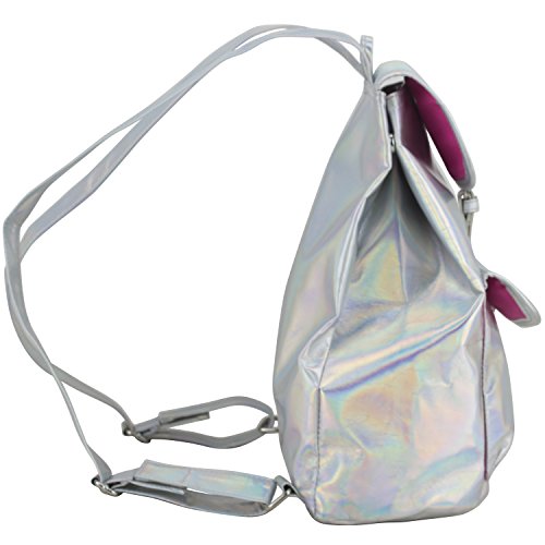BJX Iridescent Reflective Luminous Holographic Flap Daypack Rusksack Bag Backpack, Shiny Silver3