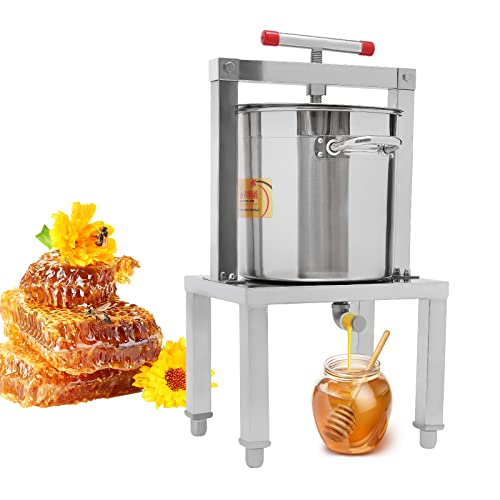 14L Fruit Wine Press Stainless Steel Honey Press Extractor Manual Grape Presser Beeswax Extractor w/T-Handle Bar, Traditional Cider Wine Press for Natural Wine and Juice Making