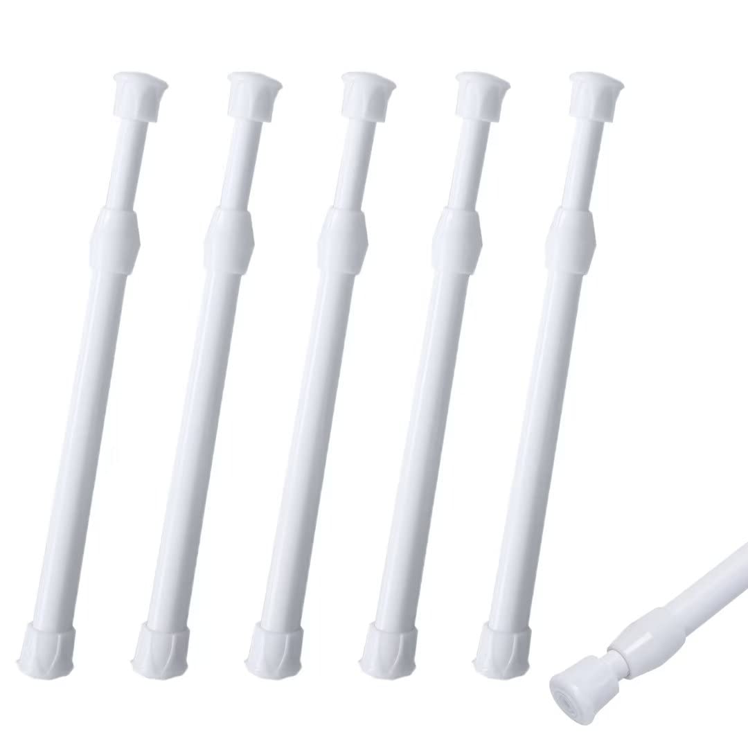 ZOCONE 5 Pack White Net Curtain Rod, Extendable Curtain Poles 40x70cm / 15.7''x27.6'' Easy Use Spring Tension Rods for Curtains, Adjustable Telescopic Curtain Pole for Cupboards, Bathroom, Kitchen