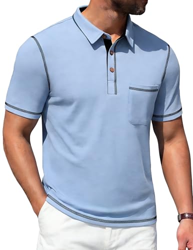 Image of Mens Polo Shirts Short Sleeve Casual Summer Lightweight Cotton Golf Polo Shirts with Pocket
