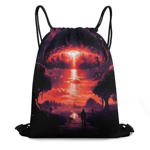 Atom Bomb Mushroom Cloud Drawstring Backpack Durable Sport Gym Bags Daypack for Men Women 35 * 42cm