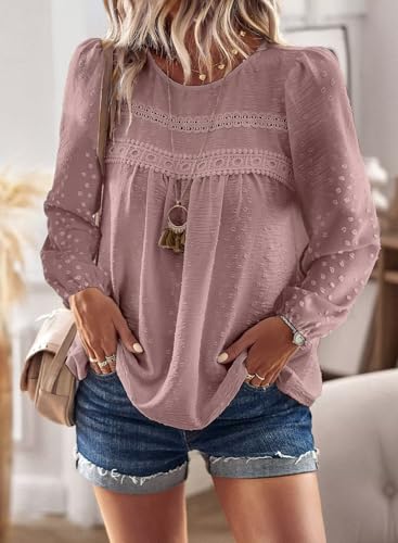 Image of Falechay Womens Tops Flowy Boho Dressy Casual Lace Cute Long Sleeve Shirts