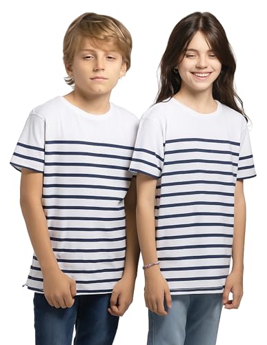 T-shirt enfant rayé bleu et blanc – marinière garçon/fille – coton doux, manches courtes, style marin, t-shirt été confortable, look unisexe pour...