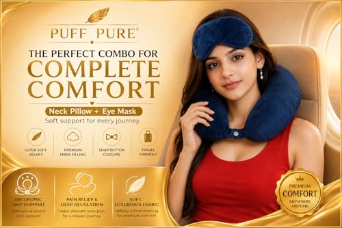 Image of Premium Travel Neck Pillow with Eye Mask for Men & Women, Soft Comfortable Head Rest Neck Support Pillow for Airplane Flight Car Train Bus Travel, Sleeping Eye Mask Neck Pillow Combo
