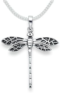 Sterling Silver Dragonfly Pendant Necklace on 18" silver chain - oxidised finish - SIZE: 28mm x 29mm Gift Boxed. 8095/18