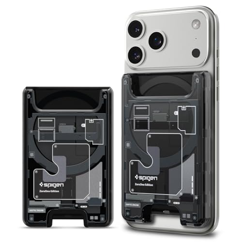 Spigen for MagSafe Wallet, Holds 3 Cards, Compatible with iPhone 17/16/15/14/13/12, Pixel 10 Series, MagSafe-Case, and Pixelsnap, Transparent Card Holder - Zero One Black
