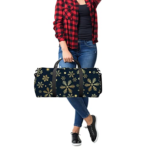 Bolsa de viagem grande para homens e mulheres, Natal, ouro escuro, vintage, flocos de neve, bolsa de