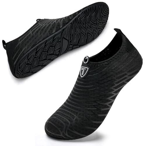 Torotto Zapatos de agua, zapatos de natación, para hombre y mujer, transpirables, de secado rápido, antideslizantes, para yoga, piscina, playa, zapatos descalzos, unisex, Negro , 48/49 EU