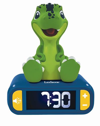 Lexibook - Wecker Nachtlicht Dinosaurier, Uhr, Wecker für Jungen und Mädchen, Snooze, Farbe Blau/Grün - RL800DINOLXB