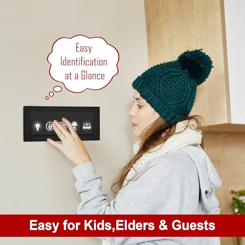 Image of GLUN 600 Switch Board Stickers with 60+ Icons, Silver Glow Effect Embossed Decorative Stickers for Home, Hotel, Office & School, Luxury Vinyl Self Adhesive Switch Covers for Fans & Appliances