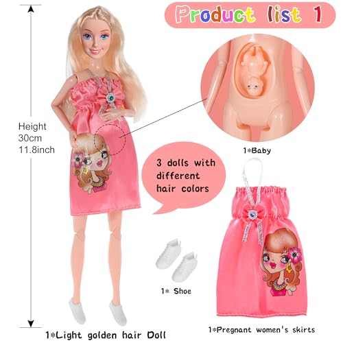 dollbie 3-Pack 11.5 inch muñecas embarazadas con vestidos miniatura 2